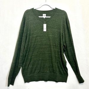 NWT GAP men sweater relaxed fit long sleeve green v-neck size XXL